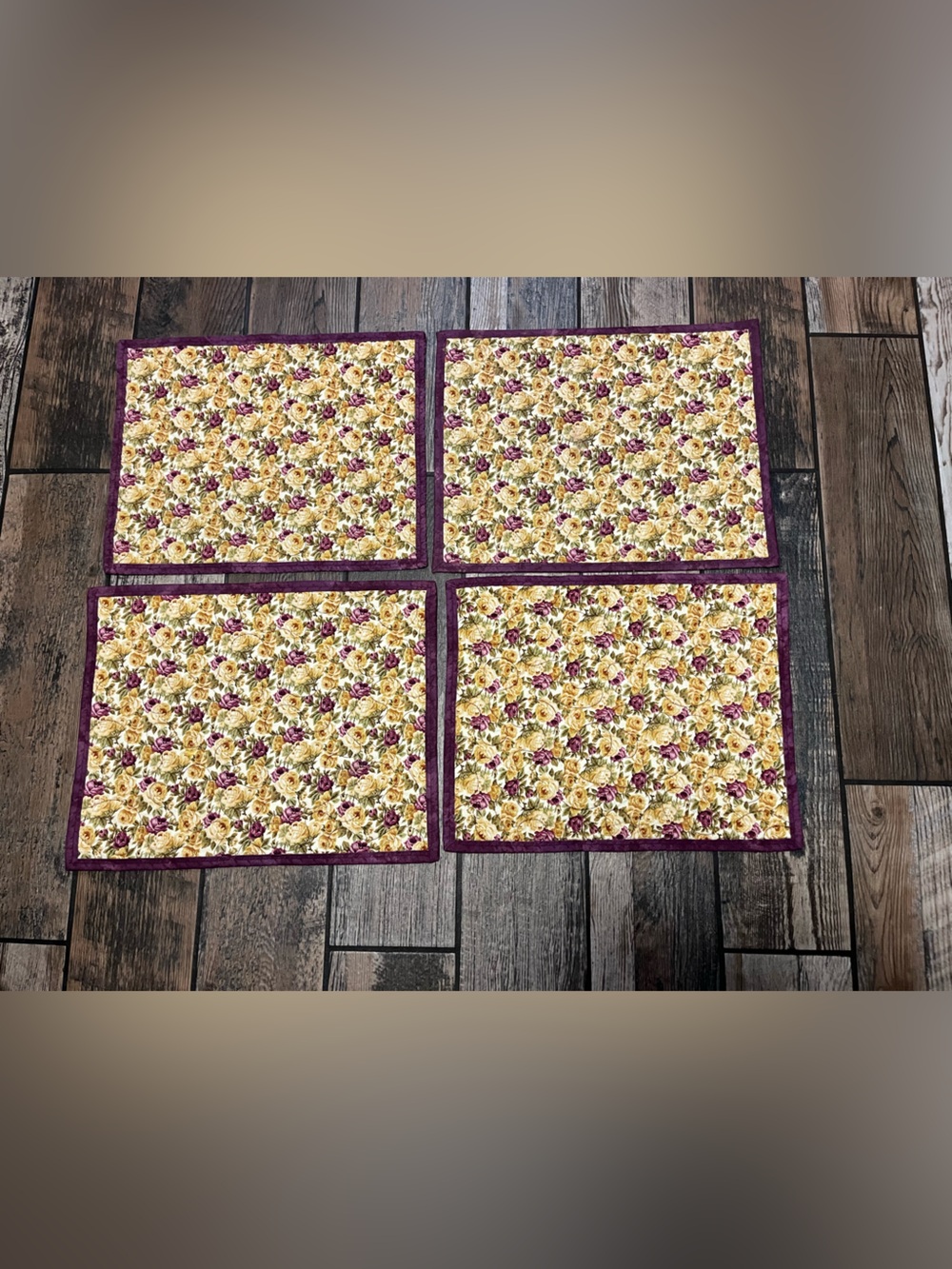 Floral Quilted Placemats with Purple Border